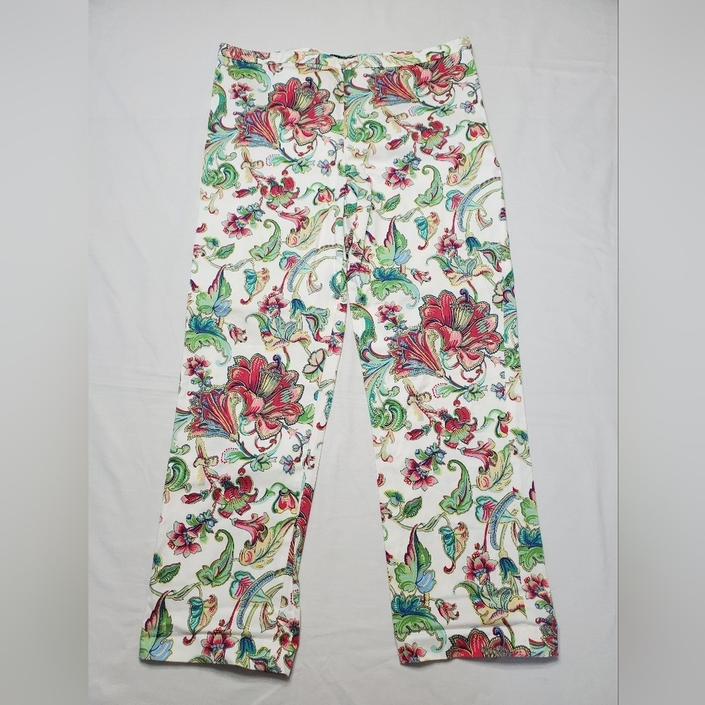 Lauren Ralph Lauren Women's Floral Pants Size 14 Watercolor Pastel Art To Wear